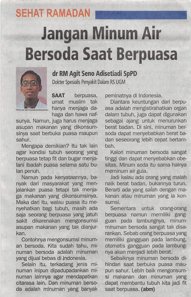dr. RM Agit Seno Adisetiadi, Sp.PD (Dokter Spesialis Penyakit Dalam Rumah Sakit UGM Yogyakarta) 