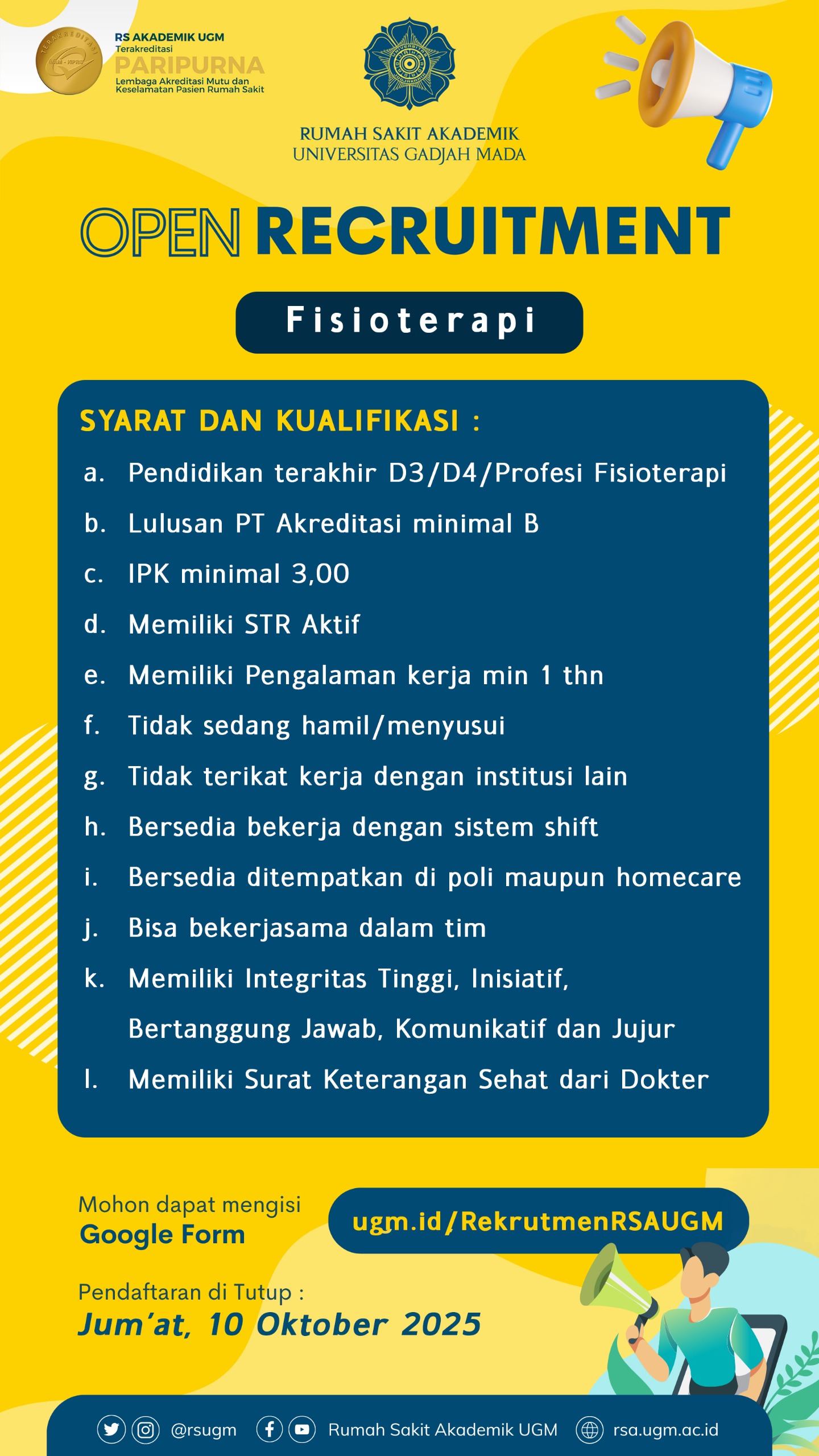 Poster Lowongan Fisioterapi RS Akademik UGM 2025