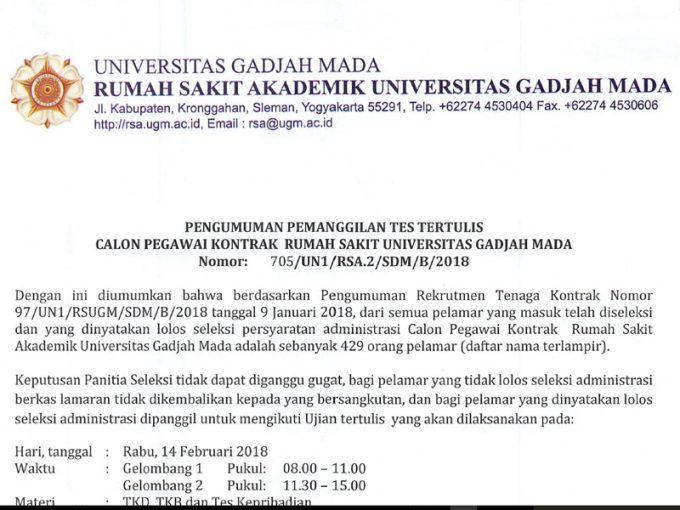 Pengumuman RS UGM